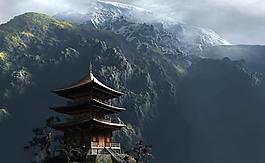 3d山前古塔圖片