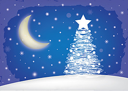 雪夜圣誕樹插畫矢量素材