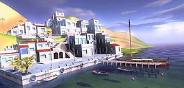海邊小鎮場景3d模型圖片