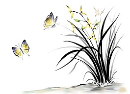 蝴蝶蘭花水墨素材