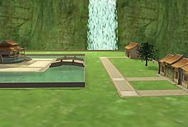3d古建筑瀑布動畫圖片