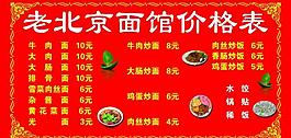 老北京面館價格展板圖片