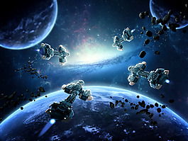 色彩平衡藍色合成太空場景