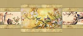 国画花鸟四扇移门图图片