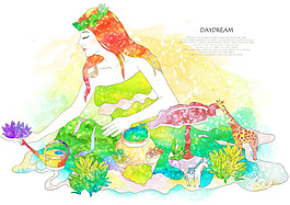 女神采花插畫素材