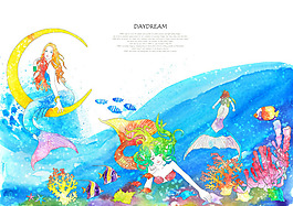 海里面的美人魚插畫素材
