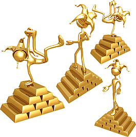 黃金3D小人與金條矢量素材