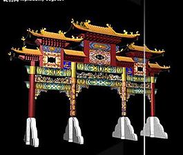 古建牌坊(模型貼圖全)圖片