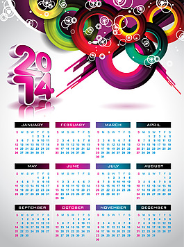 2014彩色圓環年歷矢量[AI+EPS]