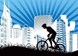 一款都市題材自行車運動剪影矢量素材