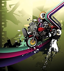 一款潮流摩托車插畫矢量素材