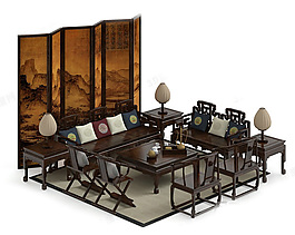 中式桌椅組合模型