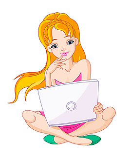 黃色頭發(fā)女孩和計算機矢量圖