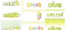 立體spring字體花紋矢量圖