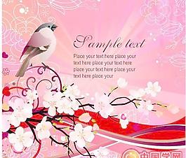 桃花櫻花花鳥矢量圖下載