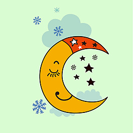 印花矢量圖 生活元素 月亮 云朵 星星 免費素材