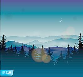 山脈樹林夜景