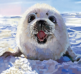 位圖 插畫 動物 海洋生物 海獅 免費(fèi)素材