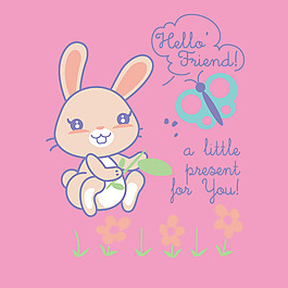 印花矢量圖 動(dòng)物 兔子 植物 卡通植物 免費(fèi)素材