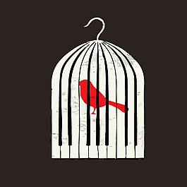 印花矢量圖 動物 小鳥 生活元素 鳥籠 免費素材