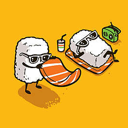 印花矢量圖 生活元素 壽司 三文魚 擬人 免費(fèi)素材