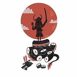 印花矢量圖 卡通 人物 男人 武士 免費(fèi)素材