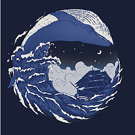 印花矢量图 动物 鲨鱼 生活元素 海水 免费素材