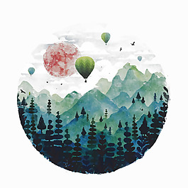 印花矢量圖 幾何 圓形 場(chǎng)景畫(huà) 植物 免費(fèi)素材