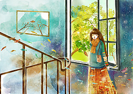 位圖 插畫 場(chǎng)景畫 人物 女孩 免費(fèi)素材