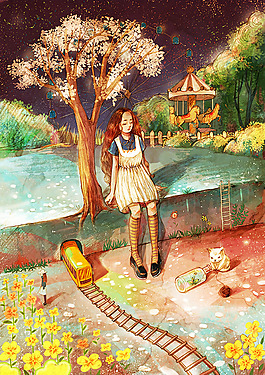 位圖 插畫 場(chǎng)景畫 人物 女孩 免費(fèi)素材
