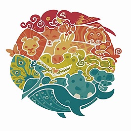 印花矢量圖 卡通 動(dòng)物 孔雀 鯨魚 免費(fèi)素材