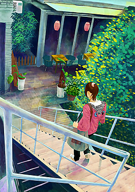 位圖 插畫 場(chǎng)景畫 人物 女孩 免費(fèi)素材