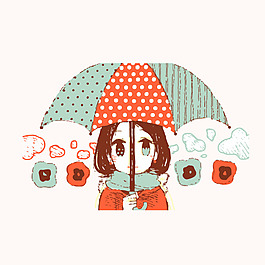 印花矢量圖 人物 女孩 生活元素 雨傘 免費素材