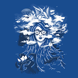 印花矢量圖 人物 女人 生活元素 云朵 免費(fèi)素材