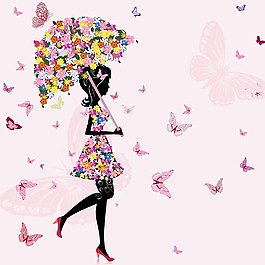 印花矢量圖 人物 女人 生活元素 雨傘 免費(fèi)素材