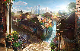位圖 插畫 場景畫 建筑 房屋 免費素材