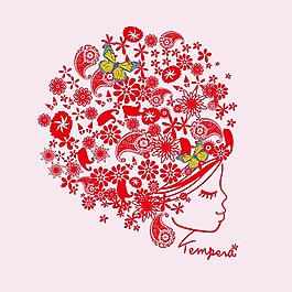 印花矢量圖 卡通 人物 女人 花紋 免費(fèi)素材