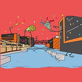 印花矢量圖 卡通 生活元素 建筑 樓房 免費(fèi)素材