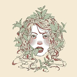 印花矢量圖 人物 女人 植物 葉子 免費(fèi)素材