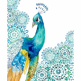 印花矢量圖 藝術效果 水彩 動物 孔雀 免費素材