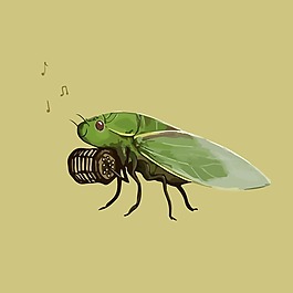 印花矢量图 动物 蝈蝈 音乐元素 音符 免费素材