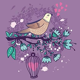 印花矢量圖 卡通 動物 鳥 植物 免費素材