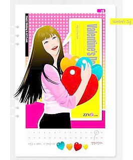 韓國女生月歷卡矢量圖42