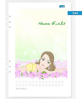 韓國(guó)女生月歷卡矢量圖34