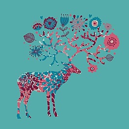 印花矢量圖 動物 鹿 麋鹿 花紋填充 免費素材