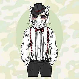 印花矢量圖 時尚動物擬人專題 動物 老虎 生活元素 免費素材