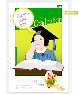 韓國女生月歷卡矢量圖02