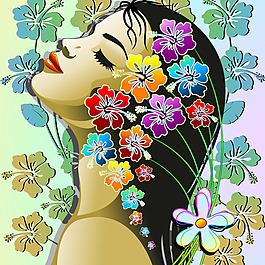 印花矢量圖 人物 女人 植物 花朵 免費(fèi)素材