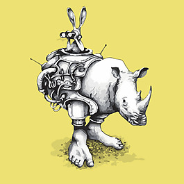 印花矢量圖 動物 犀牛 兔子 男裝 免費(fèi)素材