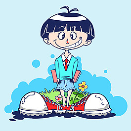 印花矢量圖 卡通 人物 女孩 植物 免費素材